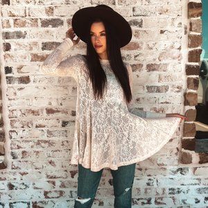 Nwot Free People Coffee in the Morning Ivory Lace Tunic Pullover Top Small $128